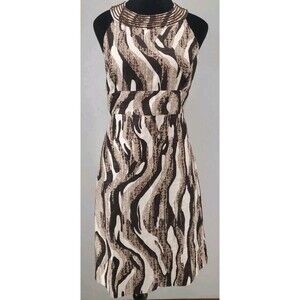 Brown Cream Muted Neutral Earth Tones‎ Linen Blend Halter Dress | Ann Taylor 8